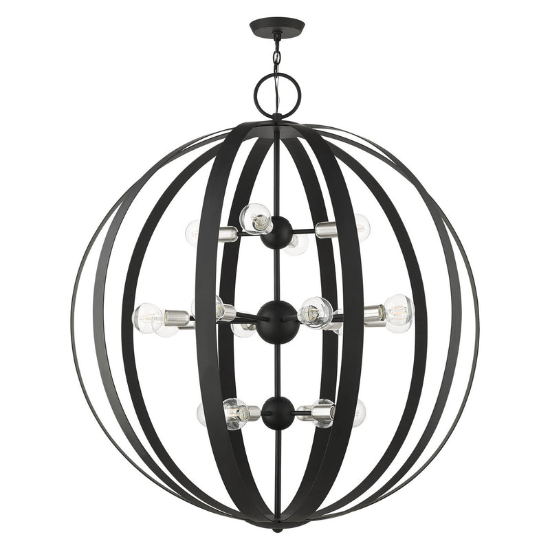 Livex Lighting 46418-04 16 Light Foyer Chandelier, Black w/ Brushed Nickels