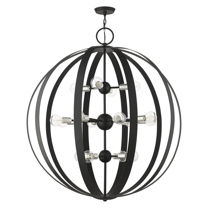 Livex Lighting 46418-04 16 Light Foyer Chandelier, Black w/ Brushed Nickels