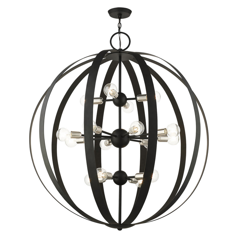 Livex Lighting 46418-04 16 Light Foyer Chandelier, Black w/ Brushed Nickels