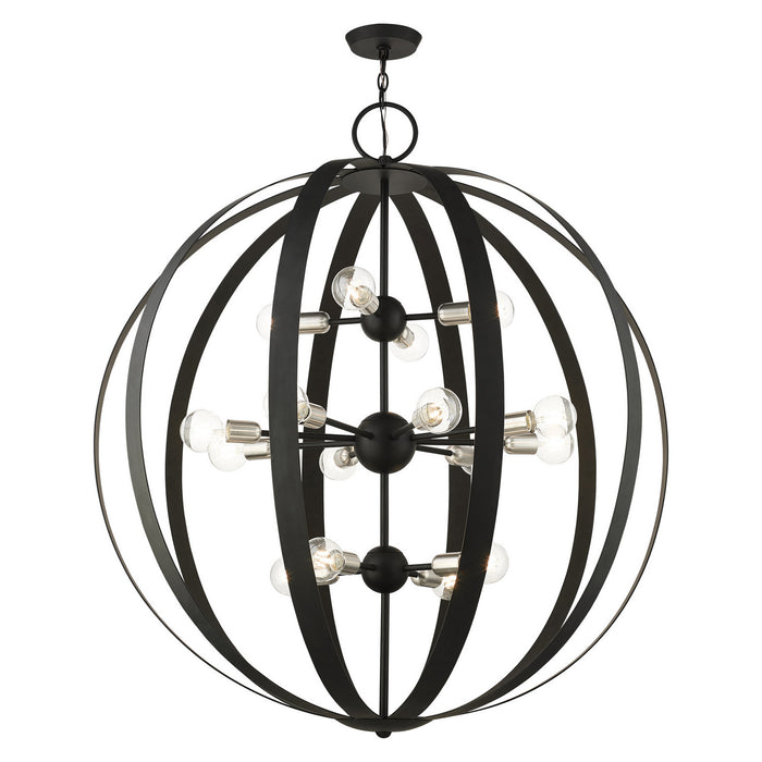 Livex Lighting 46418-04 16 Light Foyer Chandelier, Black w/ Brushed Nickels