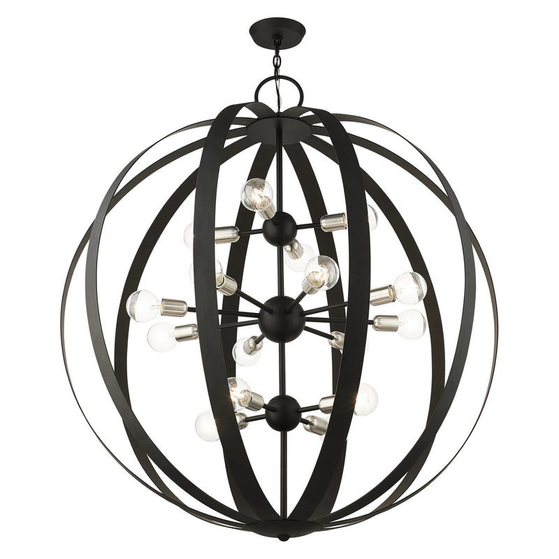 Livex Lighting 46418-04 16 Light Foyer Chandelier, Black w/ Brushed Nickels