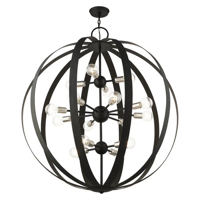 Livex Lighting 46418-04 16 Light Foyer Chandelier, Black w/ Brushed Nickels