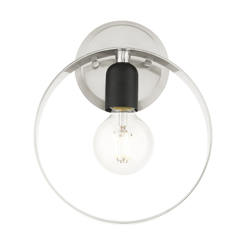 Livex Lighting 46421-91 One Light Wall Sconce, Brushed Nickel w/ Blacks