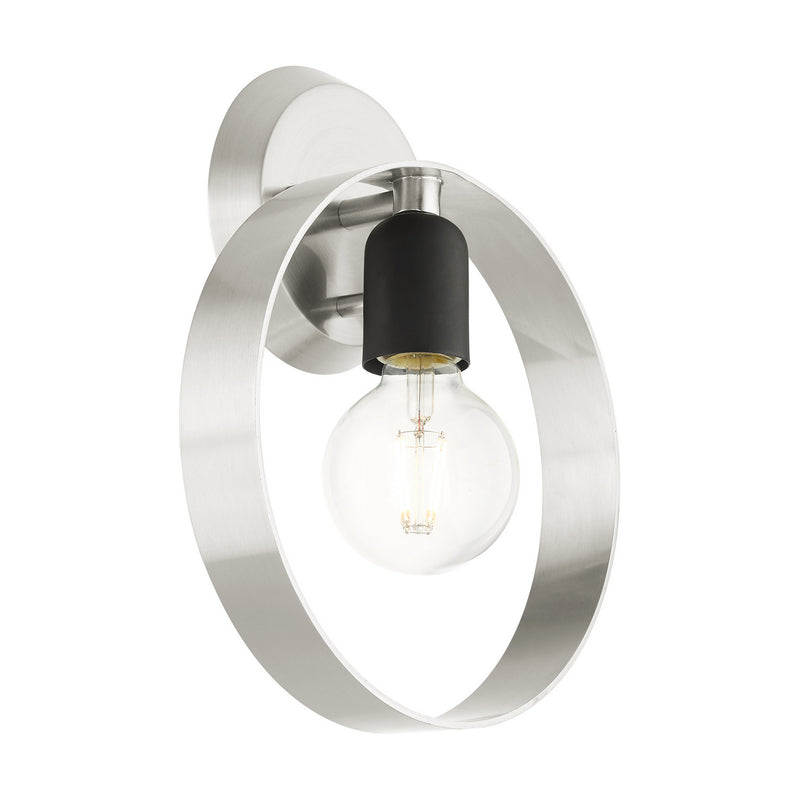 Livex Lighting 46421-91 One Light Wall Sconce, Brushed Nickel w/ Blacks