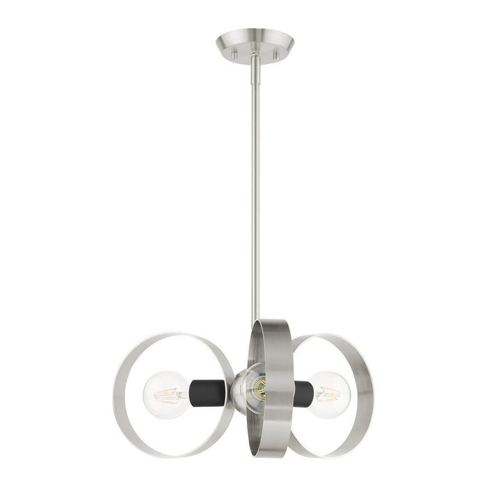 Livex Lighting 46423-91 Three Light Chandelier, Brushed Nickel w/ Blacks