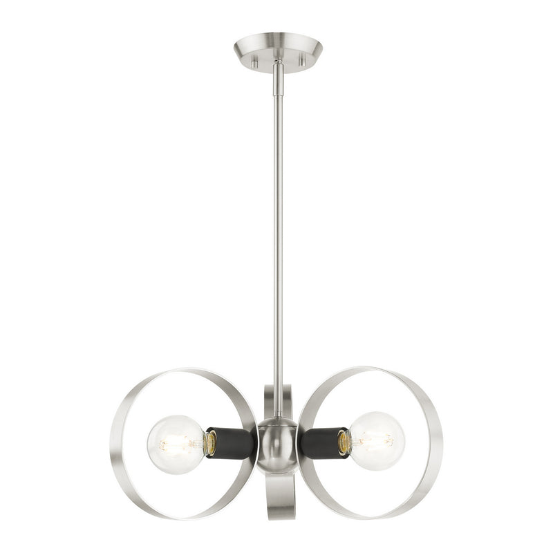 Livex Lighting 46423-91 Three Light Chandelier, Brushed Nickel w/ Blacks