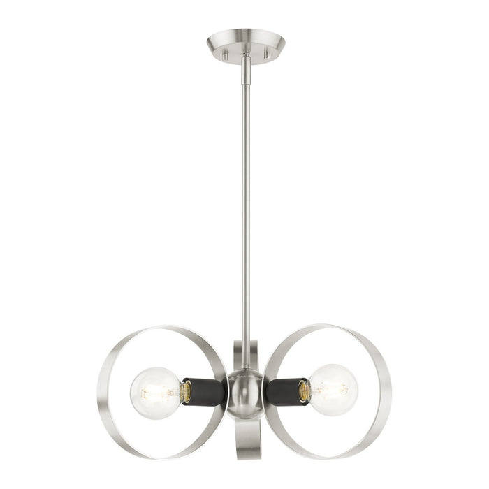 Livex Lighting 46423-91 Three Light Chandelier, Brushed Nickel w/ Blacks