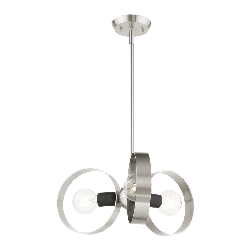 Livex Lighting 46423-91 Three Light Chandelier, Brushed Nickel w/ Blacks