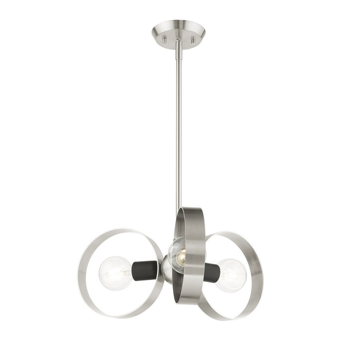 Livex Lighting 46423-91 Three Light Chandelier, Brushed Nickel w/ Blacks