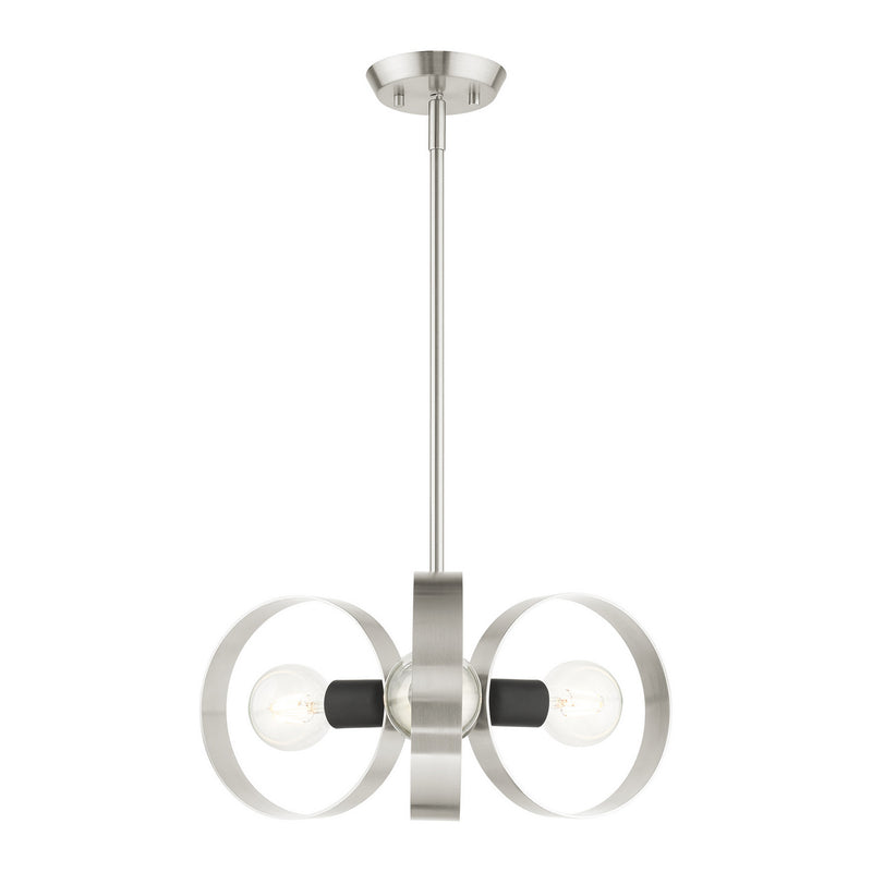 Livex Lighting 46423-91 Three Light Chandelier, Brushed Nickel w/ Blacks