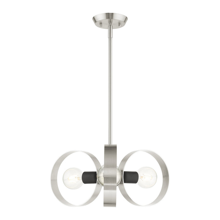 Livex Lighting 46423-91 Three Light Chandelier, Brushed Nickel w/ Blacks
