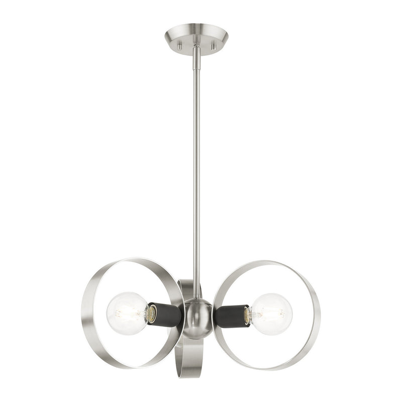 Livex Lighting 46423-91 Three Light Chandelier, Brushed Nickel w/ Blacks