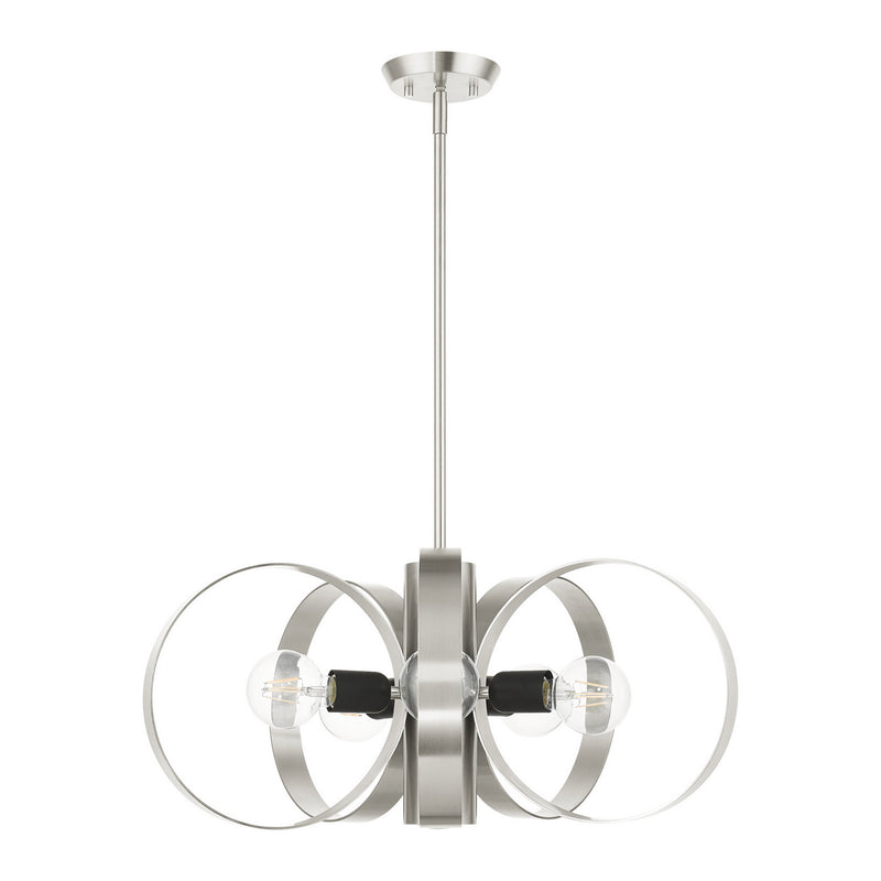 Livex Lighting 46425-91 Six Light Chandelier, Brushed Nickel w/ Blacks