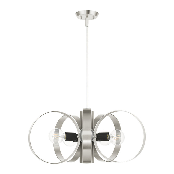 Livex Lighting 46425-91 Six Light Chandelier, Brushed Nickel w/ Blacks