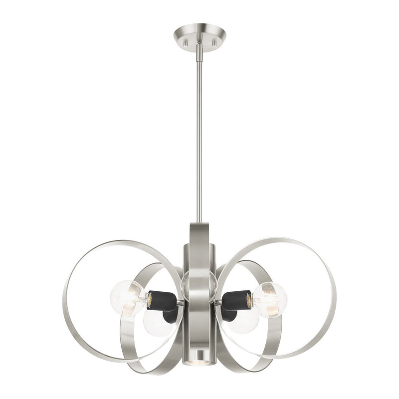 Livex Lighting 46425-91 Six Light Chandelier, Brushed Nickel w/ Blacks