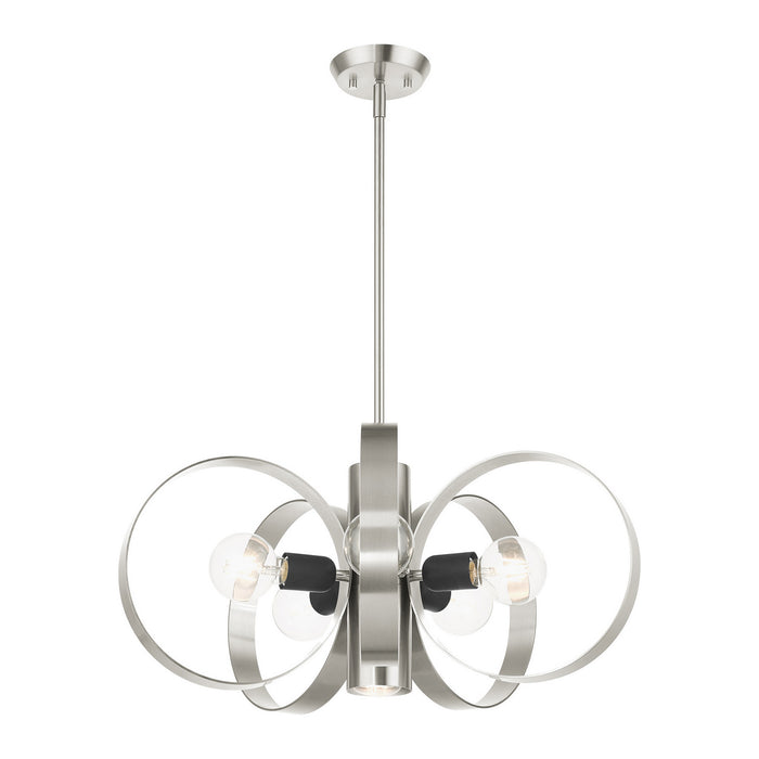 Livex Lighting 46425-91 Six Light Chandelier, Brushed Nickel w/ Blacks