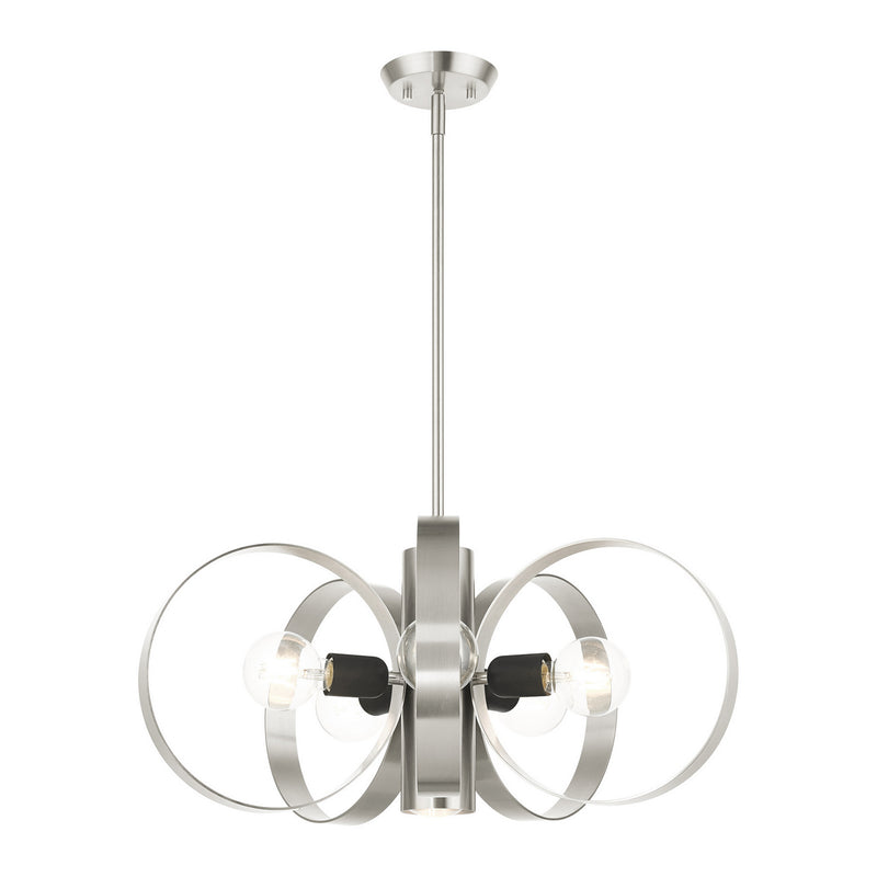 Livex Lighting 46425-91 Six Light Chandelier, Brushed Nickel w/ Blacks