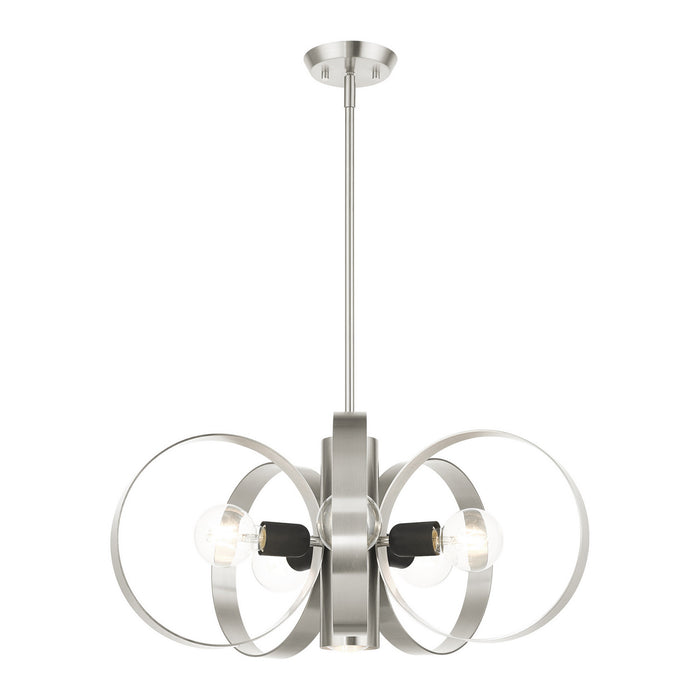 Livex Lighting 46425-91 Six Light Chandelier, Brushed Nickel w/ Blacks