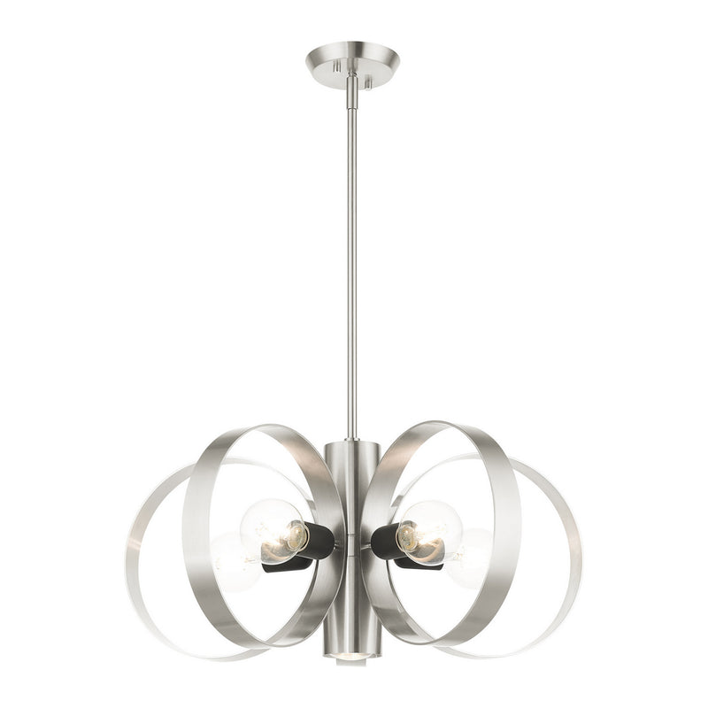Livex Lighting 46425-91 Six Light Chandelier, Brushed Nickel w/ Blacks