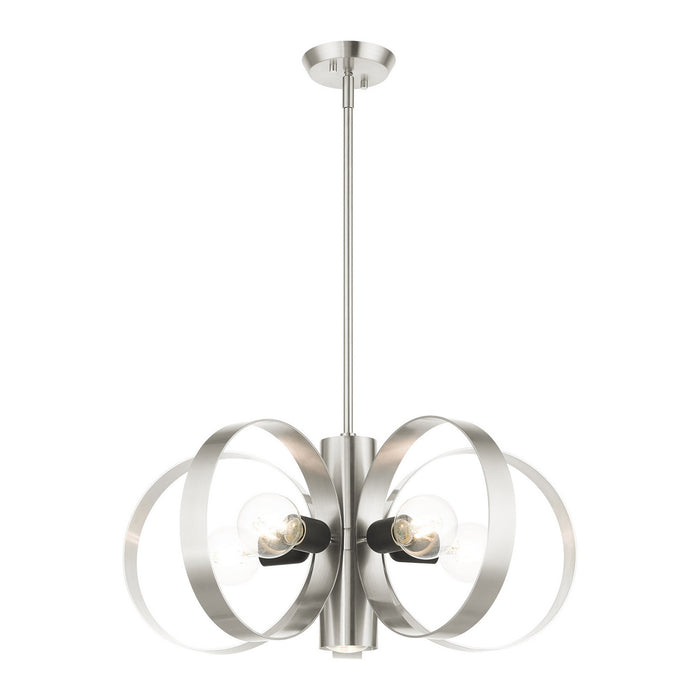 Livex Lighting 46425-91 Six Light Chandelier, Brushed Nickel w/ Blacks