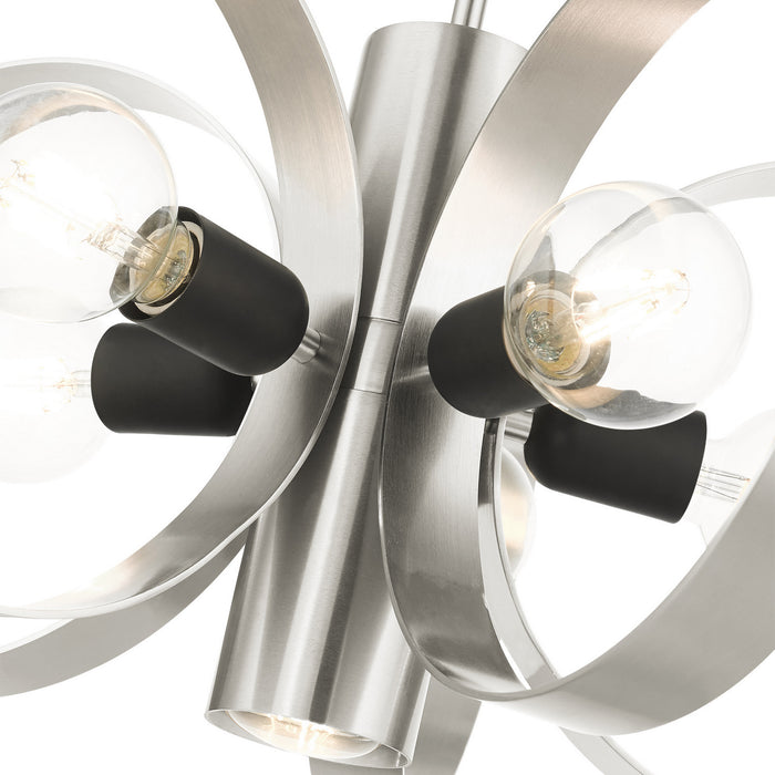 Livex Lighting 46425-91 Six Light Chandelier, Brushed Nickel w/ Blacks