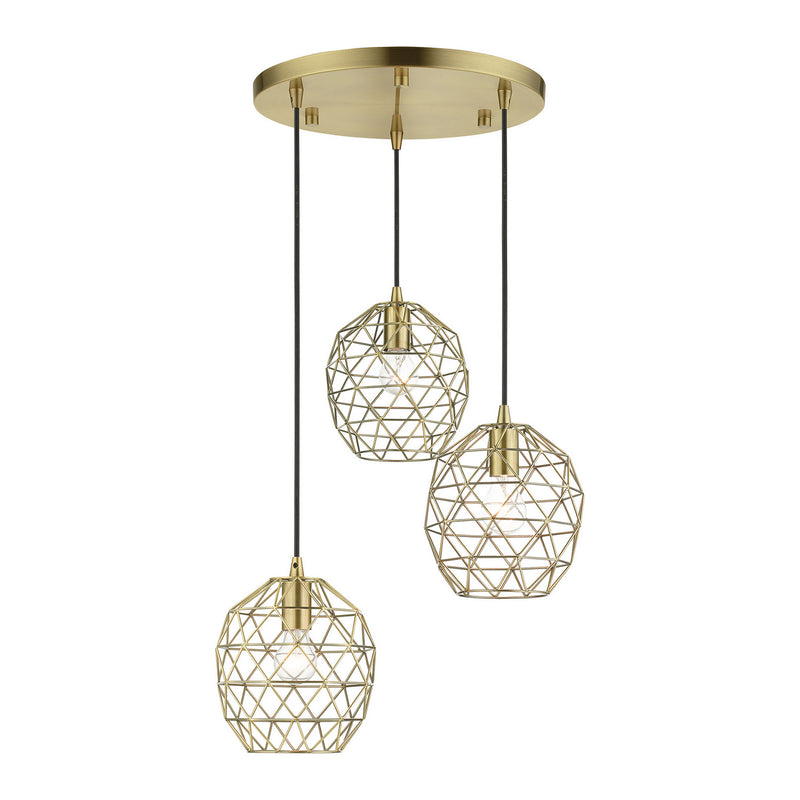 Livex Lighting 46593-01 Three Light Pendant, Antique Brass