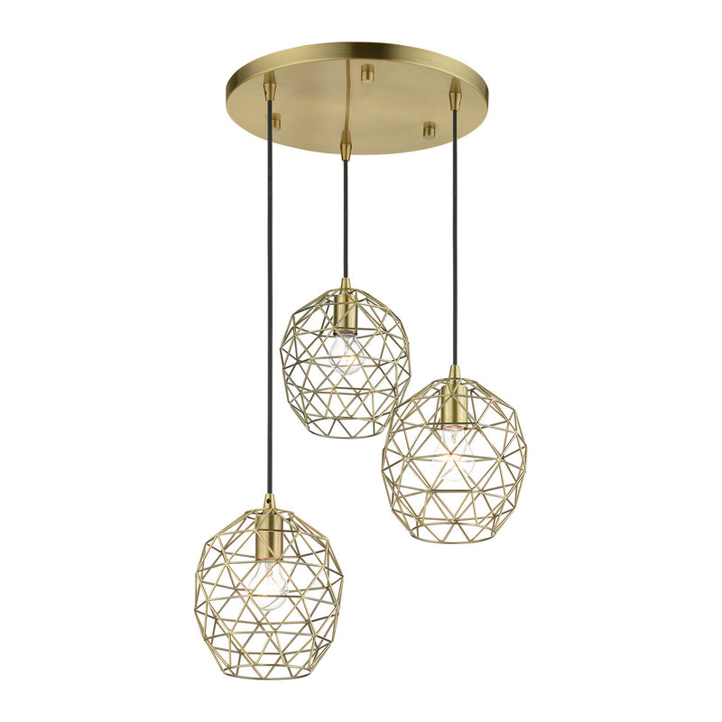 Livex Lighting 46593-01 Three Light Pendant, Antique Brass