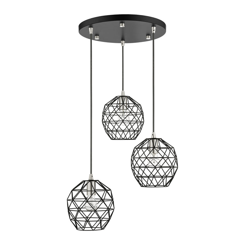 Livex Lighting 46593-04 Three Light Pendant, Black w/ Brushed Nickels
