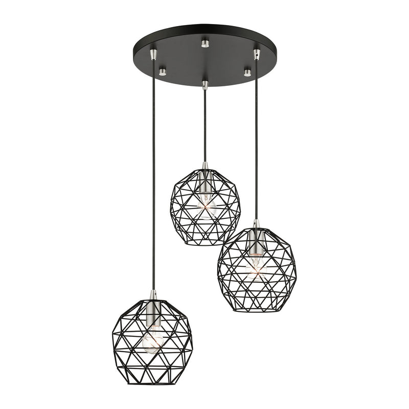 Livex Lighting 46593-04 Three Light Pendant, Black w/ Brushed Nickels