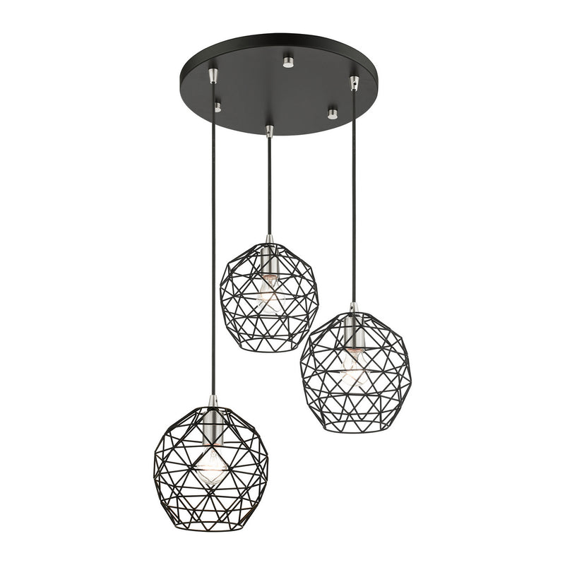 Livex Lighting 46593-04 Three Light Pendant, Black w/ Brushed Nickels