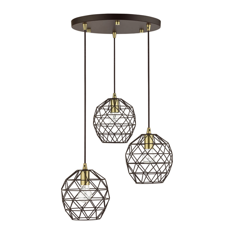 Livex Lighting 46593-07 Three Light Pendant, Bronze w/ Antique Brasss