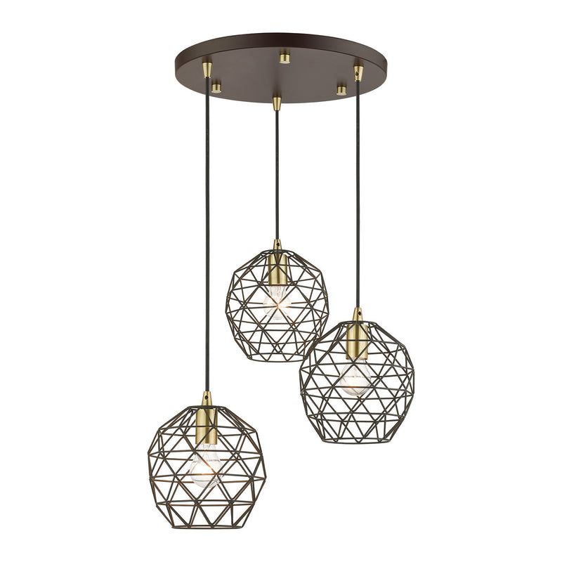 Livex Lighting 46593-07 Three Light Pendant, Bronze w/ Antique Brasss