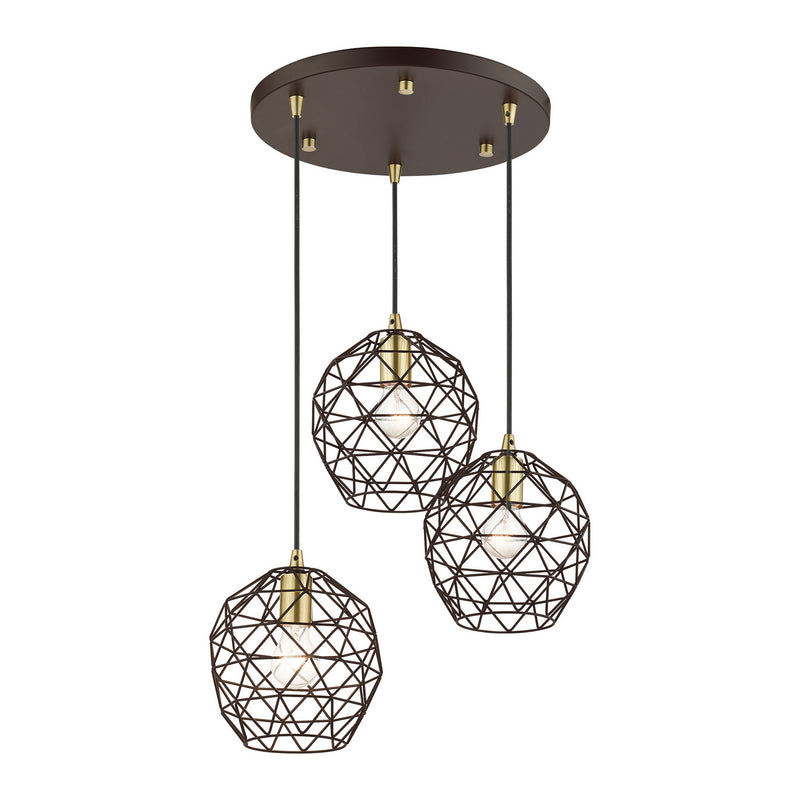 Livex Lighting 46593-07 Three Light Pendant, Bronze w/ Antique Brasss