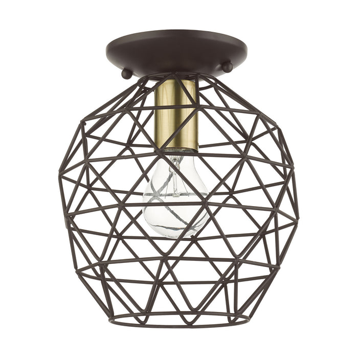 Livex Lighting 46598-07 One Light Flush Mount, Bronze w/ Antique Brasss