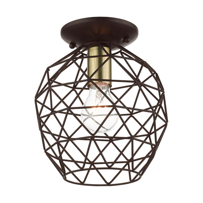 Livex Lighting 46598-07 One Light Flush Mount, Bronze w/ Antique Brasss