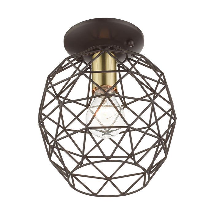 Livex Lighting 46598-07 One Light Flush Mount, Bronze w/ Antique Brasss