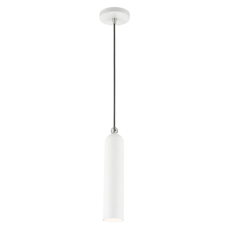 Livex Lighting 46751-03 One Light Pendant, White w/ Brushed Nickels