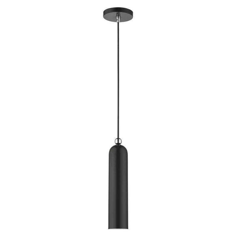 Livex Lighting 46751-68 One Light Pendant, Shiny Black w/ Polished Chromes