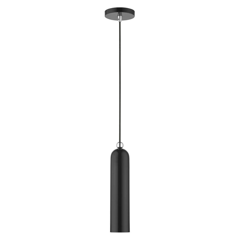 Livex Lighting 46751-68 One Light Pendant, Shiny Black w/ Polished Chromes