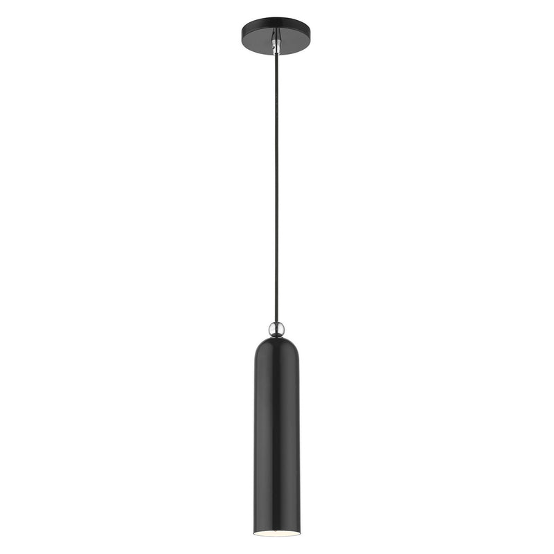 Livex Lighting 46751-68 One Light Pendant, Shiny Black w/ Polished Chromes