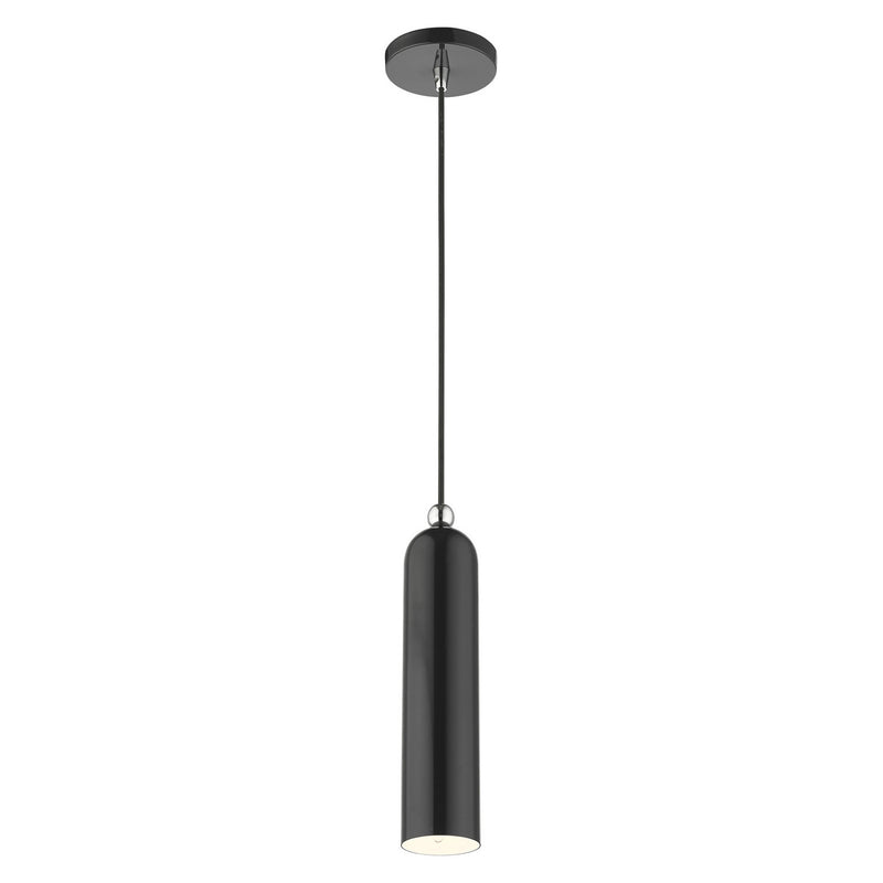 Livex Lighting 46751-68 One Light Pendant, Shiny Black w/ Polished Chromes