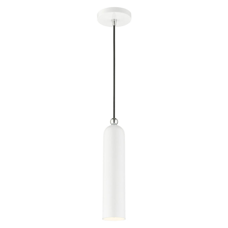 Livex Lighting 46751-69 One Light Pendant, Shiny White w/ Polished Chromes