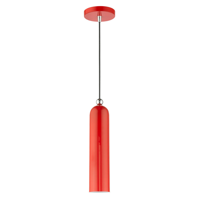 Livex Lighting 46751-72 One Light Pendant, Shiny Red w/ Polished Chromes