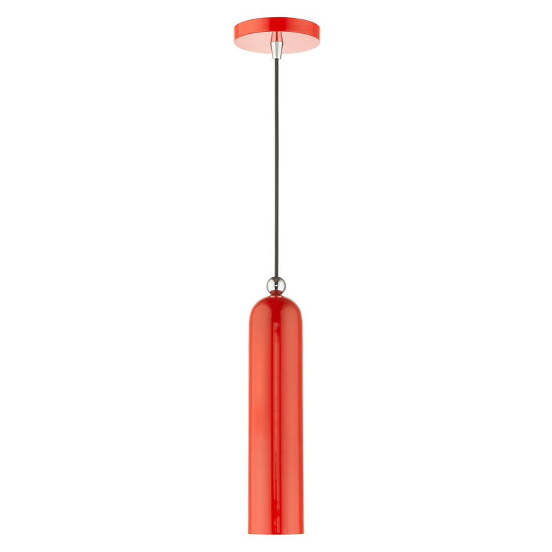 Livex Lighting 46751-72 One Light Pendant, Shiny Red w/ Polished Chromes