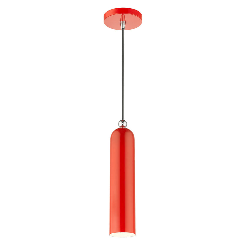 Livex Lighting 46751-72 One Light Pendant, Shiny Red w/ Polished Chromes