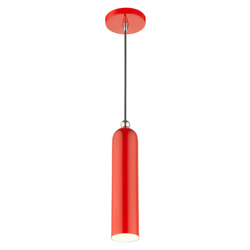 Livex Lighting 46751-72 One Light Pendant, Shiny Red w/ Polished Chromes