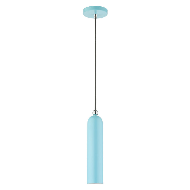 Livex Lighting 46751-74 One Light Pendant, Shiny Baby Blue w/ Polished Chromes