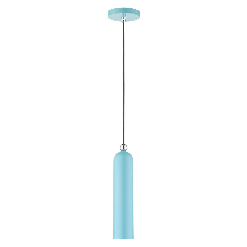 Livex Lighting 46751-74 One Light Pendant, Shiny Baby Blue w/ Polished Chromes