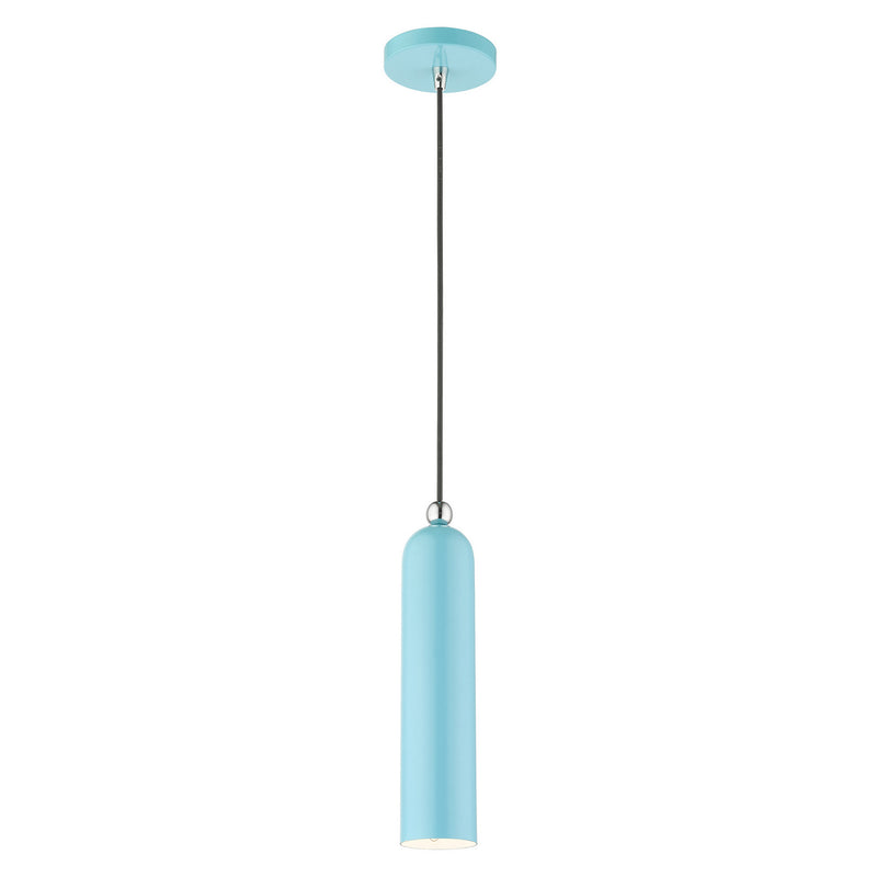 Livex Lighting 46751-74 One Light Pendant, Shiny Baby Blue w/ Polished Chromes