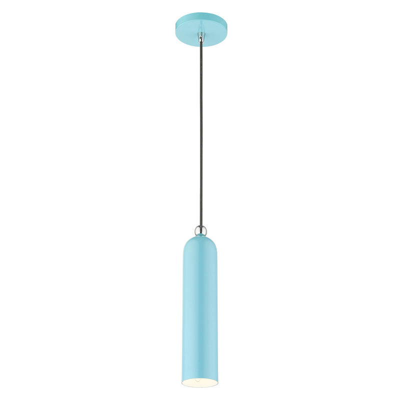 Livex Lighting 46751-74 One Light Pendant, Shiny Baby Blue w/ Polished Chromes
